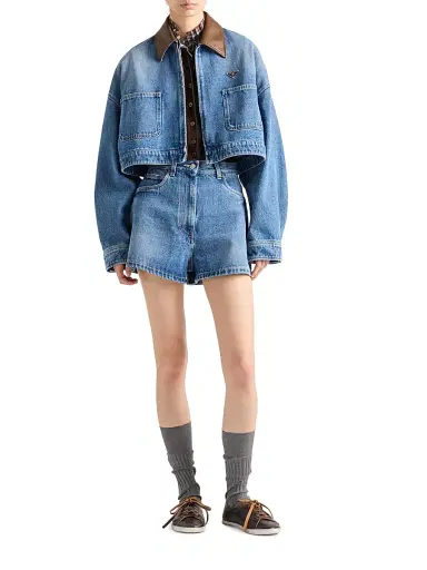 Prada Women's Cropped Denim Jacket - Blue - Size 12 | Thumbnail 7