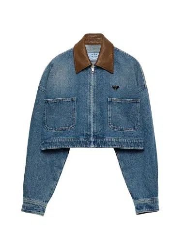 Prada Women's Cropped Denim Jacket - Blue - Size 12 | Thumbnail 1