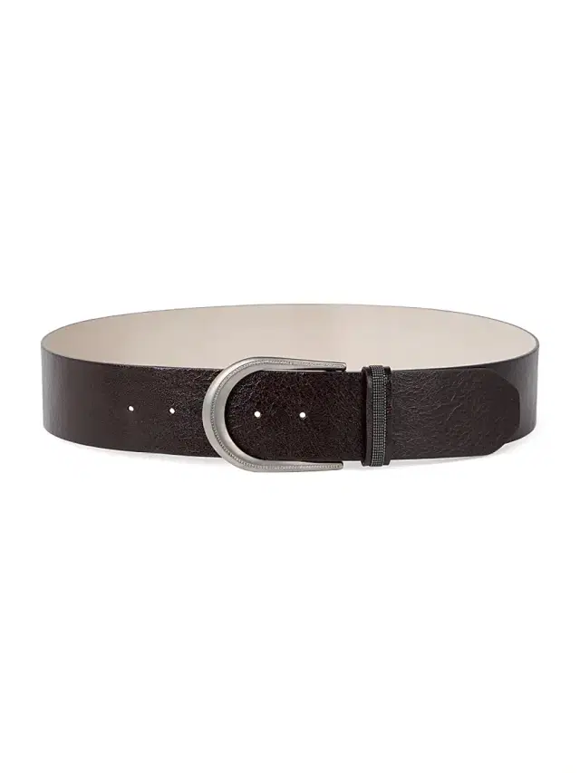 Women's Glossy Grained Calfskin Belt with Shiny Loop - Black