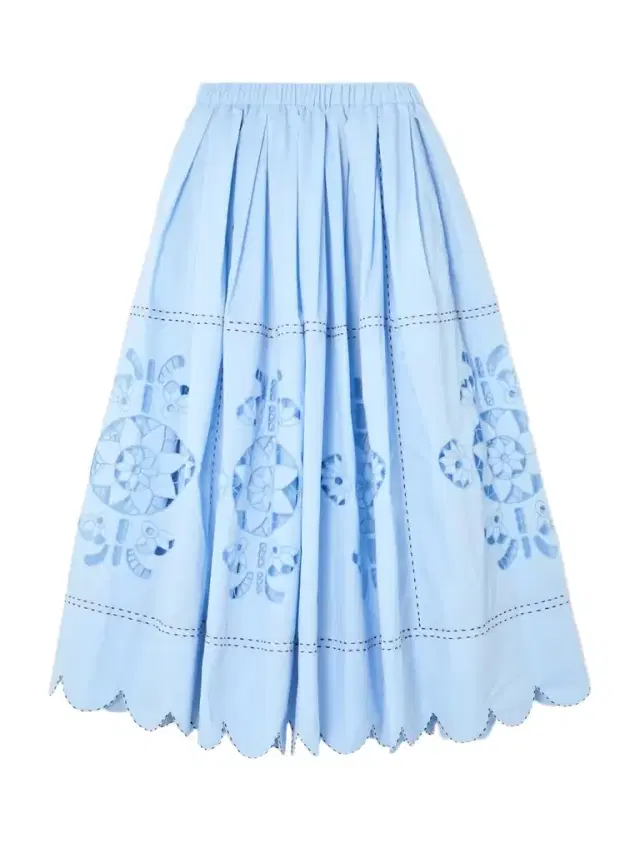 Havana Scalloped Pleated Broderie Anglaise Cotton-poplin Midi Skirt