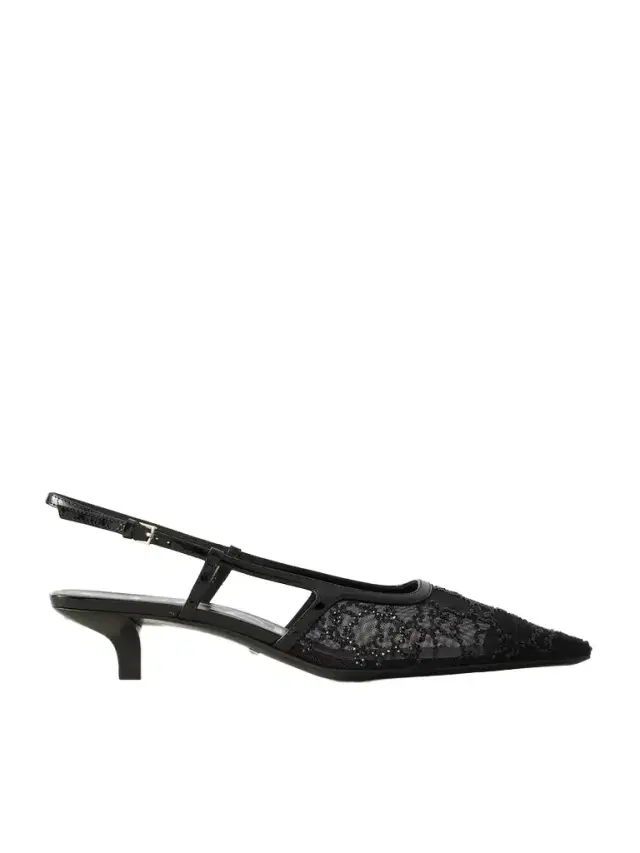 Demi Patent Leather-trimmed Crystal-embellished Mesh Slingback Pumps