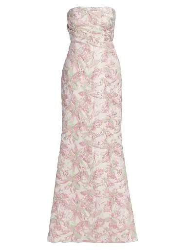 Badgley Mischka Women's Floral Jacquard Gown - Pink Multi | Thumbnail 1 Badgley Mischka Women's Floral Jacquard Gown - Pink Multi | Thumbnail 1