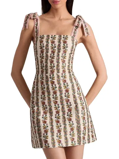 ALICE + OLIVIA Women's Maryann Floral Tie-Strap Minidress - Off White Multi | Thumbnail 3