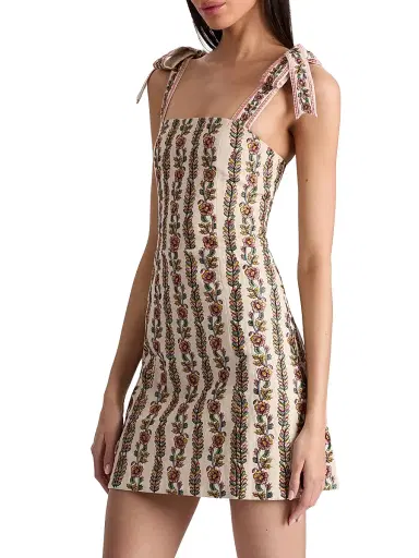 ALICE + OLIVIA Women's Maryann Floral Tie-Strap Minidress - Off White Multi | Thumbnail 4