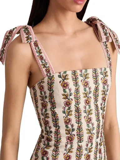 ALICE + OLIVIA Women's Maryann Floral Tie-Strap Minidress - Off White Multi | Thumbnail 6