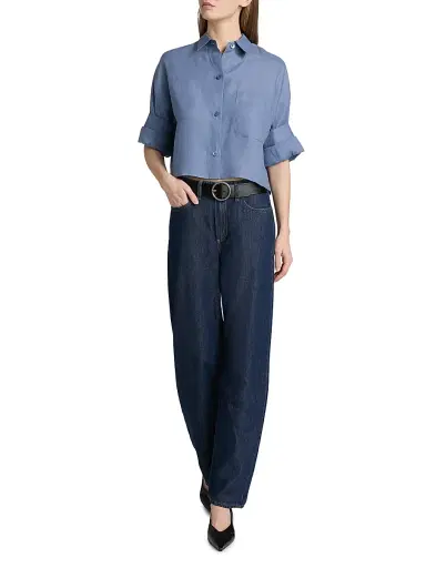 TWP Women's Next Ex Cotton-Silk Button-Front Shirt - Dusty Blue - Size Medium | Thumbnail 2
