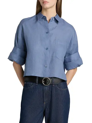 TWP Women's Next Ex Cotton-Silk Button-Front Shirt - Dusty Blue - Size Medium | Thumbnail 3