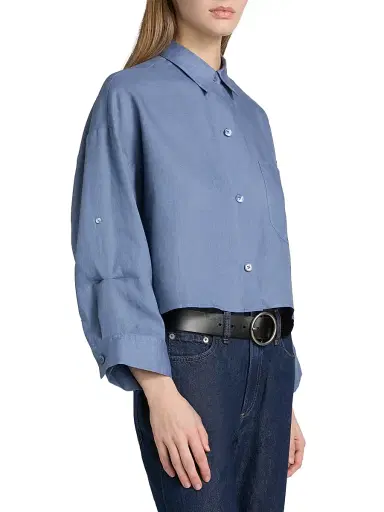 TWP Women's Next Ex Cotton-Silk Button-Front Shirt - Dusty Blue - Size Medium | Thumbnail 4