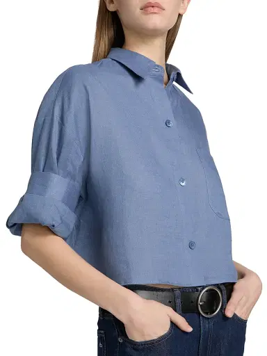 TWP Women's Next Ex Cotton-Silk Button-Front Shirt - Dusty Blue - Size Medium | Thumbnail 6