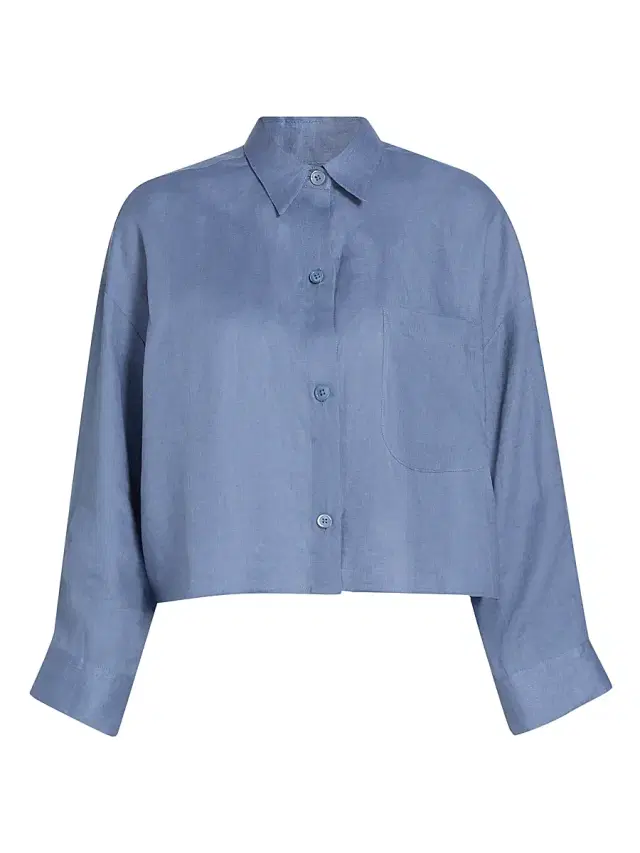 Women's Next Ex Cotton-Silk Button-Front Shirt - Dusty Blue