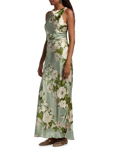 Reformation Women's Anaiis Silk Floral Column Gown - Tarragon - Size 12 | Thumbnail 4 Reformation Women's Anaiis Silk Floral Column Gown - Tarragon - Size 12 | Thumbnail 4
