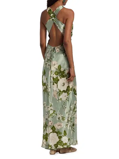 Reformation Women's Anaiis Silk Floral Column Gown - Tarragon - Size 12 | Thumbnail 5 Reformation Women's Anaiis Silk Floral Column Gown - Tarragon - Size 12 | Thumbnail 5