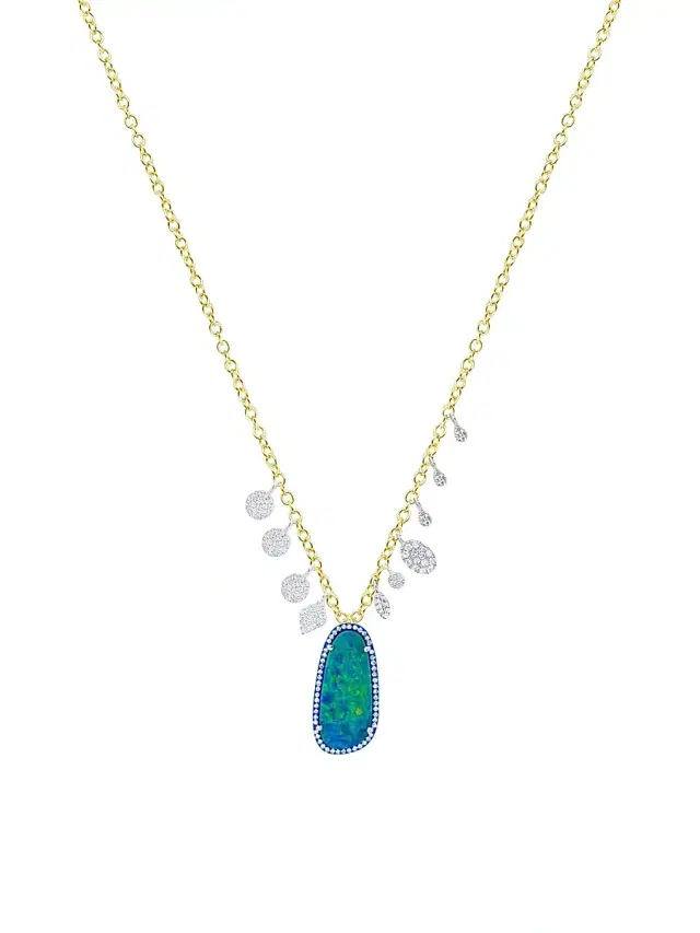 Women's Two-Tone 14K Gold, Opal & 0.35 TCW Diamond Necklace - Yellow Gold
