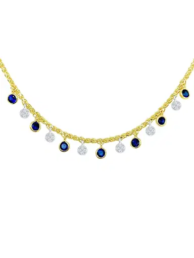 Meira T Women's Two-Tone 14K Gold, Blue Sapphire & 0.05 TCW Diamond Necklace - Yellow Gold | Thumbnail 1