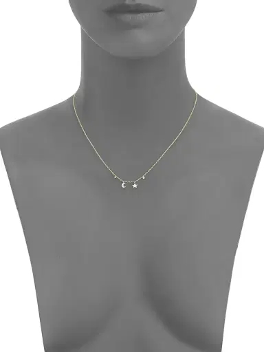 Meira T Women's Yellow Gold Mini Diamond Moon & Star Necklace - Gold | Thumbnail 2