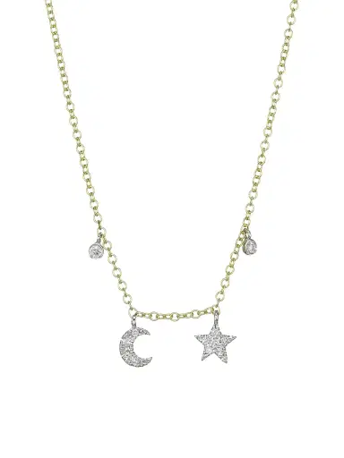 Meira T Women's Yellow Gold Mini Diamond Moon & Star Necklace - Gold | Thumbnail 1
