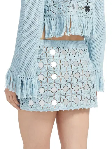 Toccin Women's Kendra Mirror Cotton Crochet Miniskirt - Sky Blue | Thumbnail 5 Toccin Women's Kendra Mirror Cotton Crochet Miniskirt - Sky Blue | Thumbnail 5