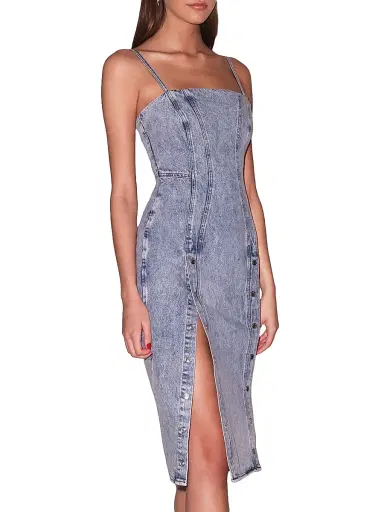 Fleur du Mal Women's Denim Snap Midi-Dress | Thumbnail 4 Fleur du Mal Women's Denim Snap Midi-Dress | Thumbnail 4