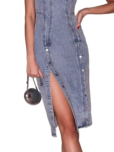 Fleur du Mal Women's Denim Snap Midi-Dress | Thumbnail 6 Fleur du Mal Women's Denim Snap Midi-Dress | Thumbnail 6