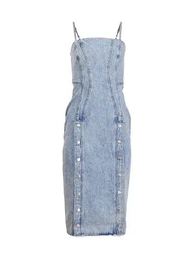 Fleur du Mal Women's Denim Snap Midi-Dress | Thumbnail 1 Fleur du Mal Women's Denim Snap Midi-Dress | Thumbnail 1