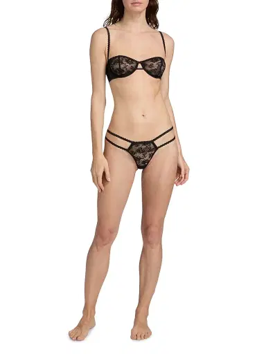 Kiki de Montparnasse Women's Jardin D'oeillet High-Leg Lace Thong - Black | Thumbnail 2 Kiki de Montparnasse Women's Jardin D'oeillet High-Leg Lace Thong - Black | Thumbnail 2