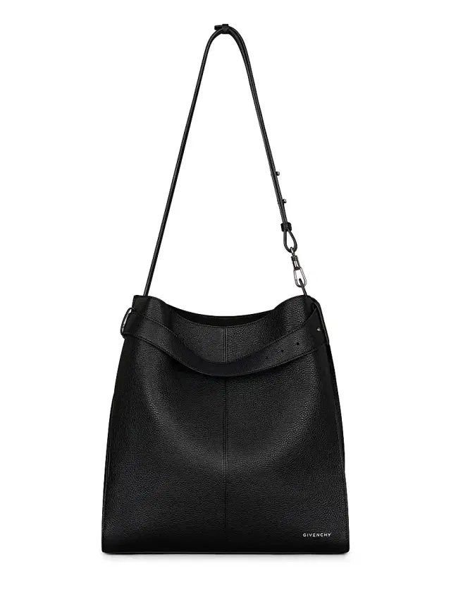 Men's  Belted Hobo bag in Grained Leather - Black