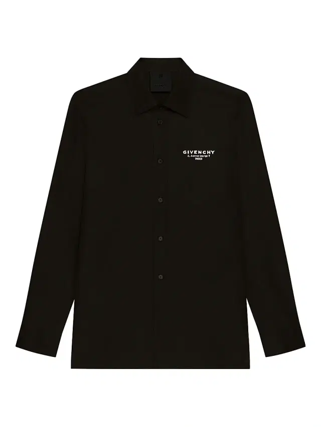 Men's Shirt in Poplin with Stamp Print - Black