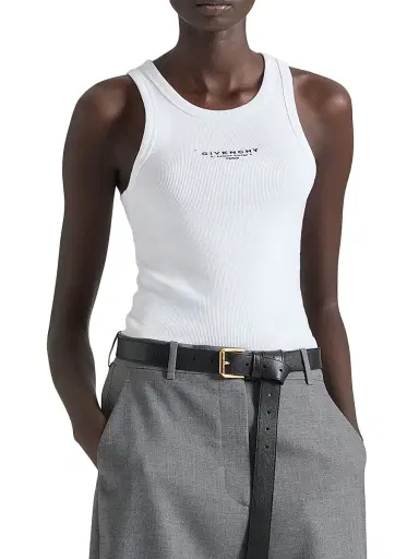 Givenchy Women's Slim Fit Tank Top in Cotton with Stamp print - White - Size XS | Thumbnail 3