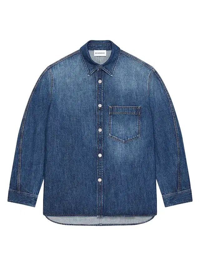 Men's Shirt in Washed Denim - Dark Blue