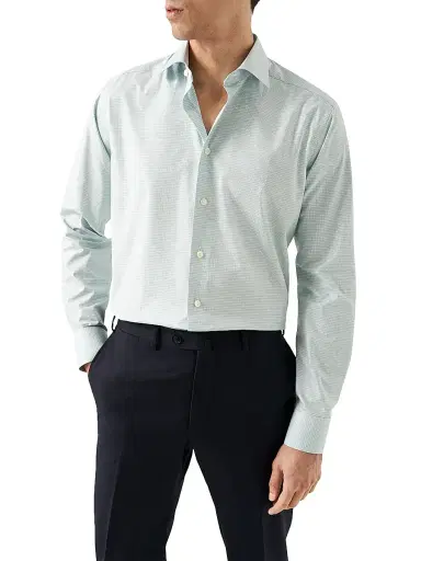Eton Men's Contemporary-Fit Neat Check Button-Front Shirt - Green | Thumbnail 3 Eton Men's Contemporary-Fit Neat Check Button-Front Shirt - Green | Thumbnail 3