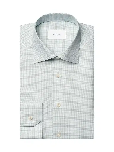 Eton Men's Contemporary-Fit Neat Check Button-Front Shirt - Green | Thumbnail 1 Eton Men's Contemporary-Fit Neat Check Button-Front Shirt - Green | Thumbnail 1
