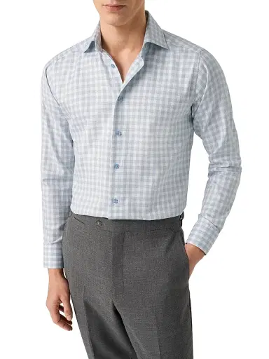 Eton Men's Contemporary-Fit Check Twill Button-Front Shirt - Blue | Thumbnail 3 Eton Men's Contemporary-Fit Check Twill Button-Front Shirt - Blue | Thumbnail 3
