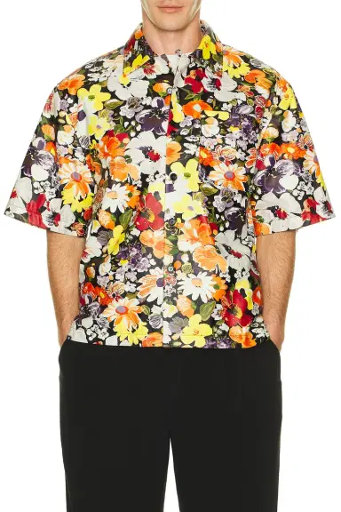 Bottega Veneta Floral Printed Leather Short Sleeve Shirt | Thumbnail 3 Bottega Veneta Floral Printed Leather Short Sleeve Shirt | Thumbnail 3