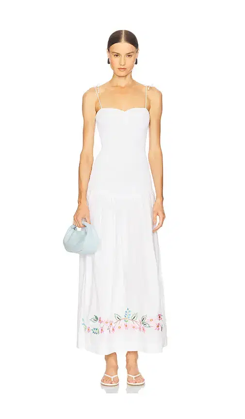 SWF Shirred Embroidered Drop Hem Maxi Dress