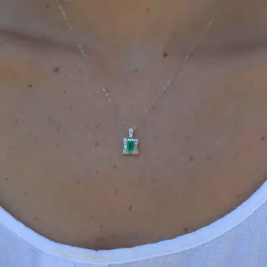 Wish Fine Jewelry 0.86ct Diamond Emerald Platinum Halo Pendant Chain Necklace | Thumbnail 2 Wish Fine Jewelry 0.86ct Diamond Emerald Platinum Halo Pendant Chain Necklace | Thumbnail 2