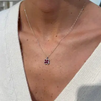 Wish Fine Jewelry 1.03ct Diamond Ruby 18K Gold Flower Pendant Chain Necklace | Thumbnail 2 Wish Fine Jewelry 1.03ct Diamond Ruby 18K Gold Flower Pendant Chain Necklace | Thumbnail 2