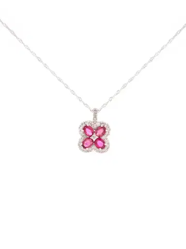 Wish Fine Jewelry 1.03ct Diamond Ruby 18K Gold Flower Pendant Chain Necklace | Thumbnail 1 Wish Fine Jewelry 1.03ct Diamond Ruby 18K Gold Flower Pendant Chain Necklace | Thumbnail 1