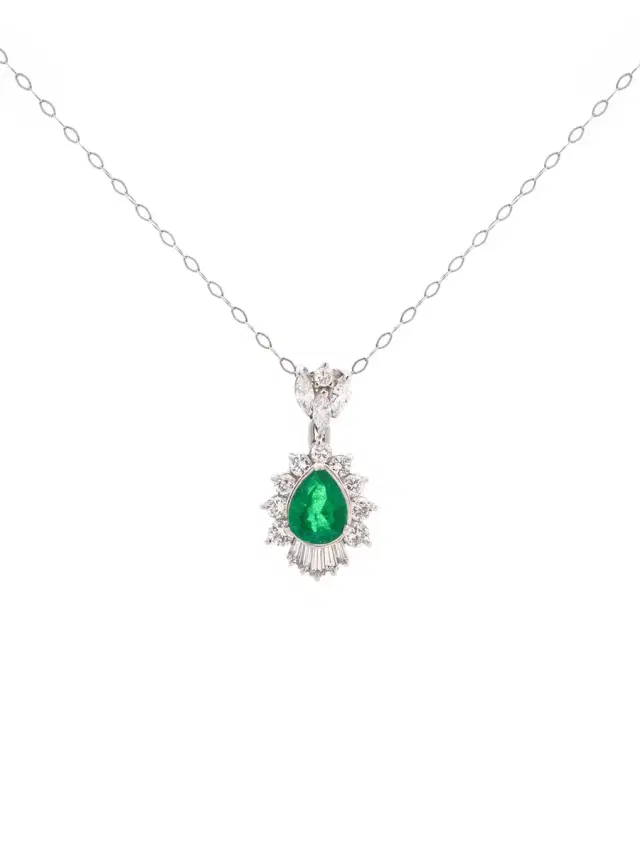 1.66ct Diamond Emerald Platinum Pendant Chain Necklace 1.66ct Diamond Emerald Platinum Pendant Chain Necklace