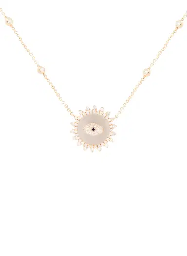 Wish Fine Jewelry 1.80ct Diamond Mother Of Pearl 14K Gold Evil Eye Pendant Chain Necklace | Thumbnail 1