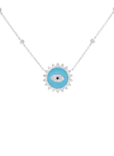 Wish Fine Jewelry 1.80ct Diamond Turquoise 14K Gold Evil Eye Pendant Chain Necklace | Thumbnail 1