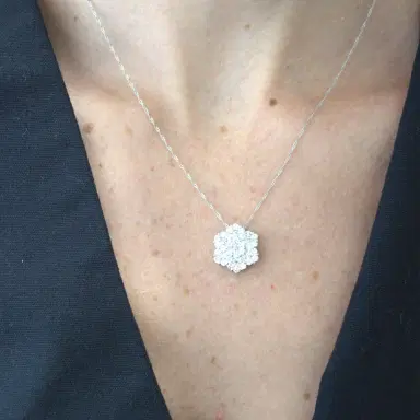 Wish Fine Jewelry 2.00ct Diamond 18K Gold Pave Flower Pendant Chain Necklace | Thumbnail 2