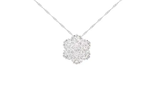Wish Fine Jewelry 2.00ct Diamond 18K Gold Pave Flower Pendant Chain Necklace