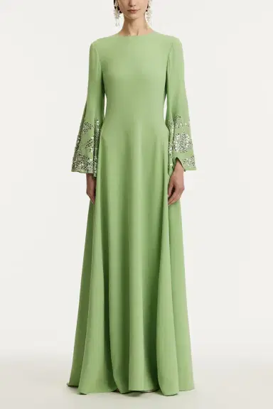 Oscar de la Renta Long Sleeve Crystal Embroidered Caftan | Thumbnail 2