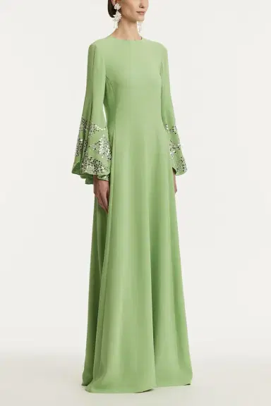 Oscar de la Renta Long Sleeve Crystal Embroidered Caftan | Thumbnail 3