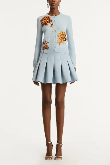 Oscar de la Renta Tonal Peony Embroidered Cardigan | Thumbnail 2 Oscar de la Renta Tonal Peony Embroidered Cardigan | Thumbnail 2