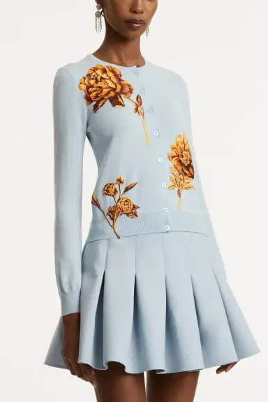 Oscar de la Renta Tonal Peony Embroidered Cardigan | Thumbnail 4 Oscar de la Renta Tonal Peony Embroidered Cardigan | Thumbnail 4