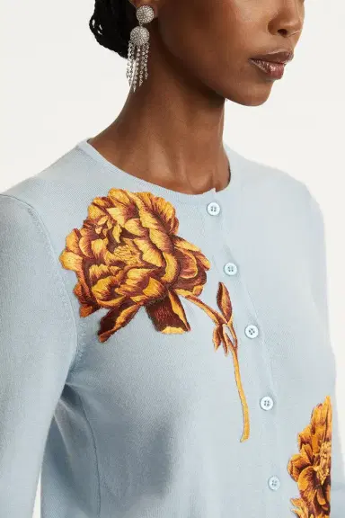 Oscar de la Renta Tonal Peony Embroidered Cardigan | Thumbnail 5 Oscar de la Renta Tonal Peony Embroidered Cardigan | Thumbnail 5