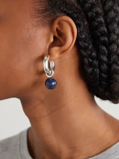 AGMES Sonia Recycled Sterling Silver Lapis Lazuli Hoop Earrings | Thumbnail 2 AGMES Sonia Recycled Sterling Silver Lapis Lazuli Hoop Earrings | Thumbnail 2