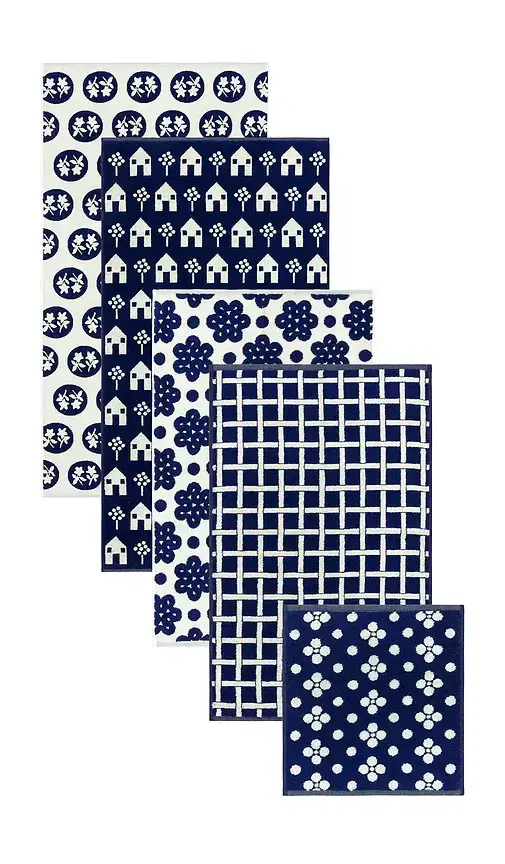 Dusen Dusen Navy Pattern Towels Bundle Of 5