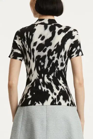 Oscar de la Renta Cow Print Classic Mockneck Short Sleeve Tee | Thumbnail 6 Oscar de la Renta Cow Print Classic Mockneck Short Sleeve Tee | Thumbnail 6